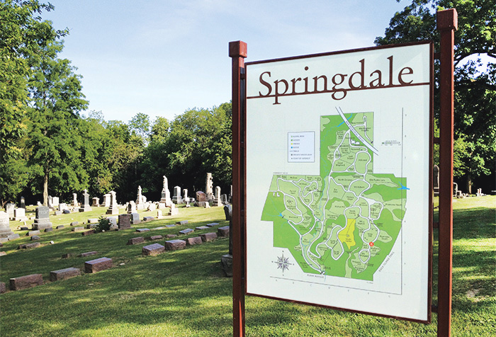 Springdale cemetery outdoor signage